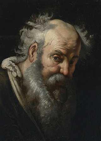 胡子男人的头`Head Of A Bearded Man by Bernardo Strozzi