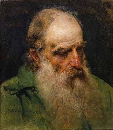 一个男人的头往下看`Head Of A Man Looking Down (1878) by Francesco Hayez