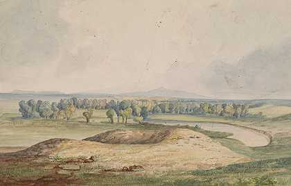 牛奶河——远处的熊掌山`Milk River – Bear’s Paw Mountain in Distance (1854) by John Mix Stanley