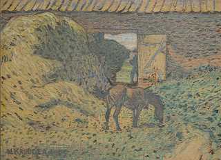 干草棚`At the Hayloft (1905) by Nils Kreuger 