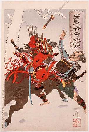 Sahyōenosuke Minamoto no Yoritomo攻击骑马的敌人`Sahyōenosuke Minamoto no Yoritomo Attacking an Enemy on Horseback (1886) by Tsukioka Yoshitoshi