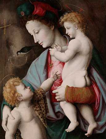 圣母玛利亚和圣约翰的孩子`Madonna and Child with St. John the Baptist (c. 1525) by Bacchiacca