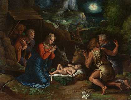 牧羊人的崇拜`The Adoration of the Shepherds (ca. 1535–40) by Girolamo Da Carpi