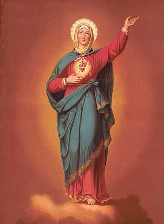 圣母玛利亚心形徽章`Virgin Mary with heart emblem (1877) by Jos Hoover