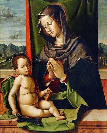 童贞子`Virgin adoring the child (c. 1500) by Bartolomeo Montagna
