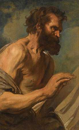 对一位手举胡须男子的研究`Study of a Bearded Man with Hands Raised by Anthony van Dyck