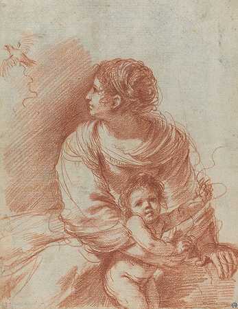 麦当娜和孩子带着一只逃走的金翅雀`The Madonna and Child with an Escaped Goldfinch (early 1630s) by Guercino