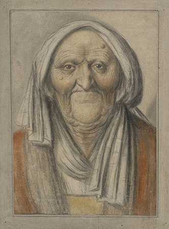 戴头巾的老妇人的半身像`Bust of an Old Woman Wearing a Head Scarf (c. 1625) by Lagneau