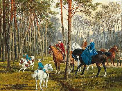 骑马的家庭`A Family On Horseback by Jan Van Chelminski