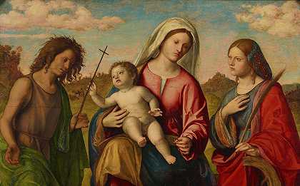 女子和有Ss的孩子。凯瑟琳和施洗约翰`Virgin And Child With Ss. Catherine And John The Baptist (1515) by Giovanni Battista Cima da Conegliano