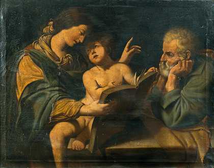 圣洁的家庭，圣母教基督的孩子阅读`Holy Family with the Madonna teaching the Christ Child to read by Leonello Spada