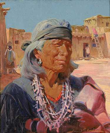 祖尼老人，大祭司（酋长）`Old Man of Zuni, High Priest (Cacique) (1924) by Ira D. Gerald Cassidy