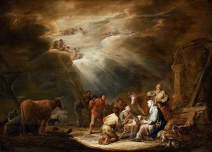 对牧羊人的崇拜`Adoration Of The Shepherds by Benjamin Gerritsz. Cuyp