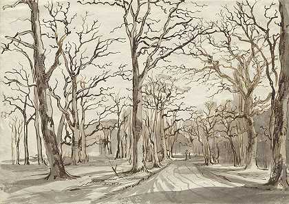 冬季罗森塔尔的一条林地小径`A Woodland Path in Rosenthal in Winter (1785) by Johann Christian Reinhart