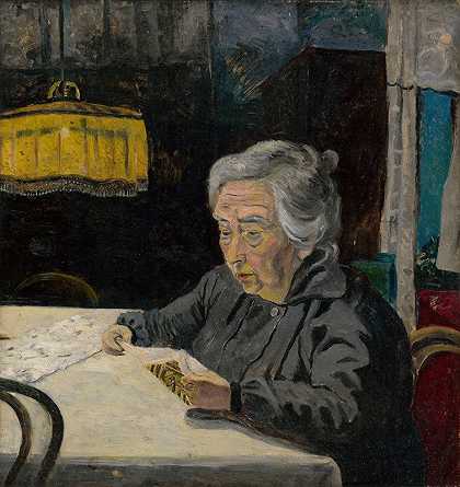 阅读老太太`Reading Old Lady (1925) by Arnold Peter Weisz-Kubínčan