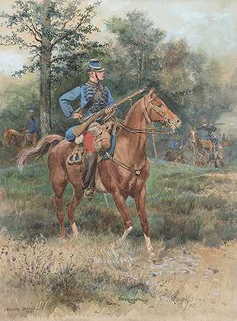 骑马的猎人（骑在马背上的士兵）`Chasseur À Cheval (Soldier On Horseback) (1885) by Jean-Baptiste Édouard Detaille