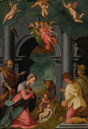 牧羊人的崇拜`The Adoration Of The Shepherds by Tommaso d&;Antonio Manzuoli