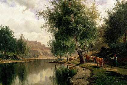 夏季景观`Summer Landscape (1873) by Edvard Bergh