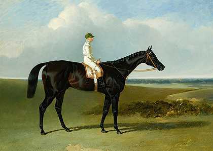 奥布莱恩先生的黑湾赛马乔纳森·怀尔德和骑师T·莱德站在一起`Mr O’Brien’S Dark Bay Racehorse Jonathan Wild With Jockey T. Ryder Up (1846) by John Frederick Herring Snr.