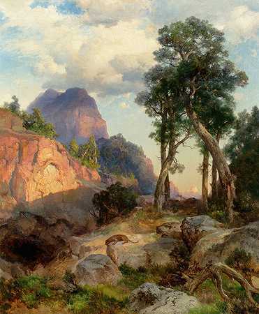 大峡谷中的山狮（山狮的巢穴）`Mountain Lion in Grand Canyon (Lair of the Mountain Lion) (1914) by Thomas Moran