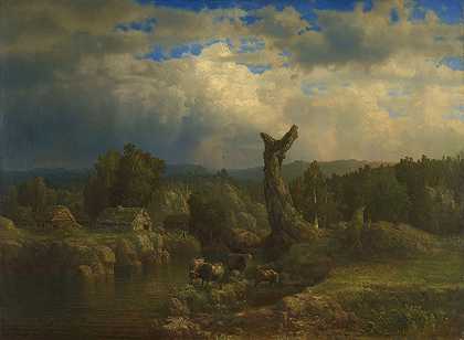 夏日的风景，雷声隐现`Summer Landscape, Thunder looms (1856) by Lars Hertervig