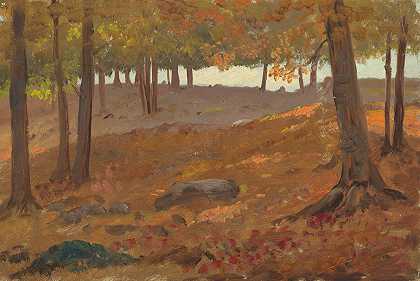 秋天的树林`Woods in autumn (1870–80)