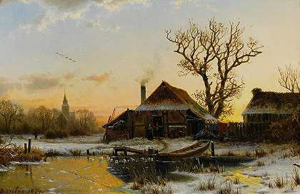 冬天的黄昏`A Winter Twilight (1874) by Johannes Bertholomäus Duntze