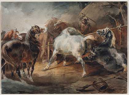 战马`Fighting Horses (c. 1820) by Théodore Géricault