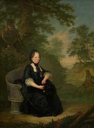 玛丽亚·特蕾莎穿着寡妇的服装，坐在石凳上`Maria Theresia in Witwentracht, auf einer Steinbank sitzend (1778) by János Donát