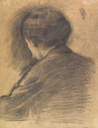 从后面看自画像`Self~Portrait seen from behind (1898) by Vilhelm Hammershøi