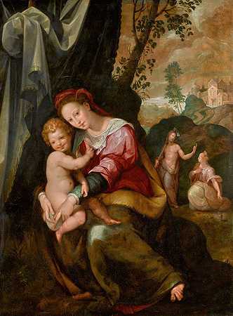 麦当娜和孩子，和诺莉一起探戈`Madonna And Child, with Noli Me Tangere Beyond by Girolamo Macchietti