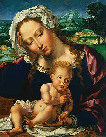风景中的女子和孩子`Virgin and Child in a Landscape (1531) by Jan Gossaert