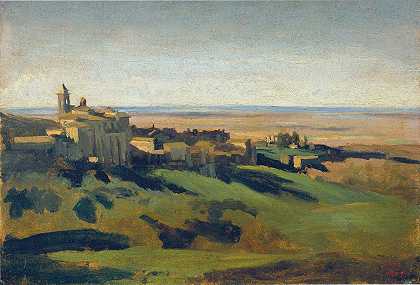 清晨在阿尔班山脉观看马里诺`View of Marino in the Alban Mountains in the Early Morning (1826 – 1827) by Jean-Baptiste-Camille Corot