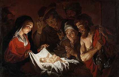 牧羊人的朝拜`Adoration of the Shepherds by Matthias Stom