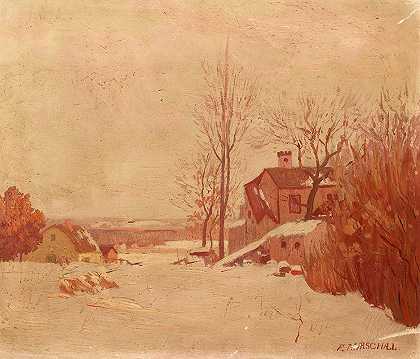 冬季景观`Winter Landscape (1850~1950) by Frank Howard Marschall