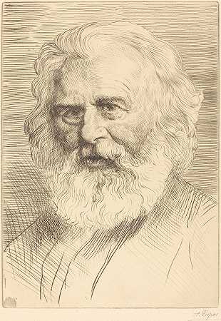 W.H.朗费罗，第一板II`W.H. Longfellow, 1st plate II by Alphonse Legros