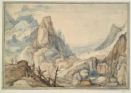 山地景观`Mountainous Landscape (17th century) by School of Jan Brueghel the Elder