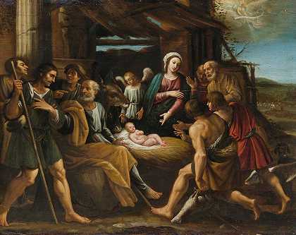 牧羊人的崇拜`The Adoration Of The Shepherds by Giuseppe Vermiglio