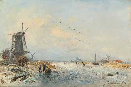 场景荷兰的冬天`Scène Dhiver En Hollande ( 1871) by Johan Barthold Jongkind
