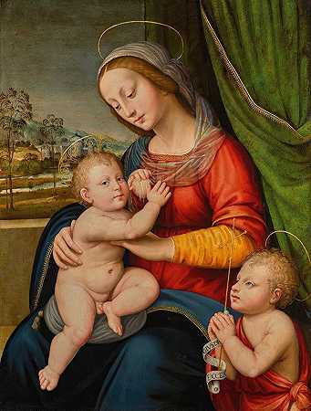 圣母玛利亚与婴儿圣约翰浸信会`The Madonna And Child With The Infant Saint John The Baptist by Antonio del Ceraiuolo