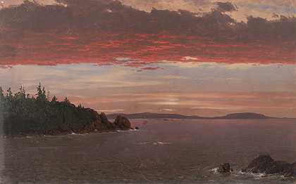 日出时沙漠山上的朔伊迪克半岛`Schoodic Peninsula from Mount Desert at Sunrise (1850–55) by Frederic Edwin Church