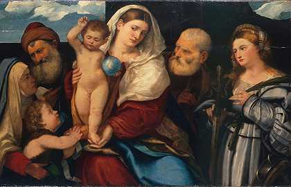 麦当娜和圣徒之子`Madonna and Child with Saints by Bonifacio Veronese