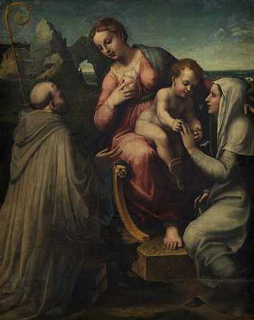圣母与圣子`The Madonna and Child with Saints (1517 – 1584) by Francesco Menzocchi