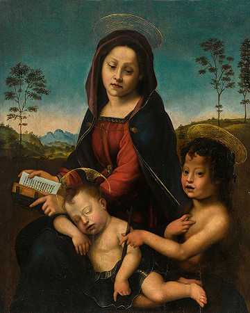 圣母玛利亚和圣约翰的孩子`Madonna And Child With Saint John The Baptist by Giuliano Bugiardini