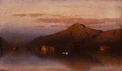 普莱西德湖的白脸山`Whiteface Mountain from Lake Placid by Sanford Robinson Gifford