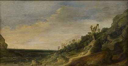 山景，可以看到河流和大海`Mountain Scenery with a View of a River and the Sea (1634 – 1734) by Jacob van Geel