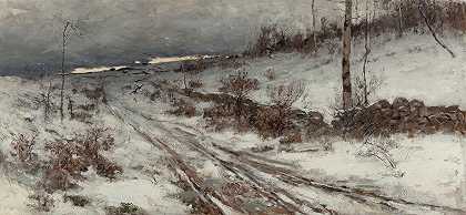 一个冬天情人节`A Winters Day (1882) by Bruce Crane
