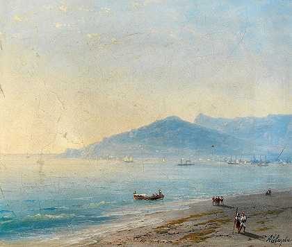 雅尔塔湾与马戈比和艾佩特里山脉`The Bay of Yalta with the Magobi and Ai Petri mountains by Ivan Konstantinovich Aivazovsky