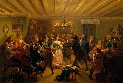特雷比托的音乐会`The Concert at Tre Byttor (1860) by Wilhelm Wallander