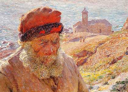 安佩利奥，博尔迪赫拉的老渔夫`Ampelio, old fisherman of Bordighera (circa 1898) by Emile Claus